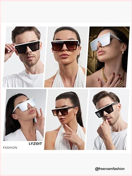 Oversized Square Flat Top Shield Sunglasses UV Protection